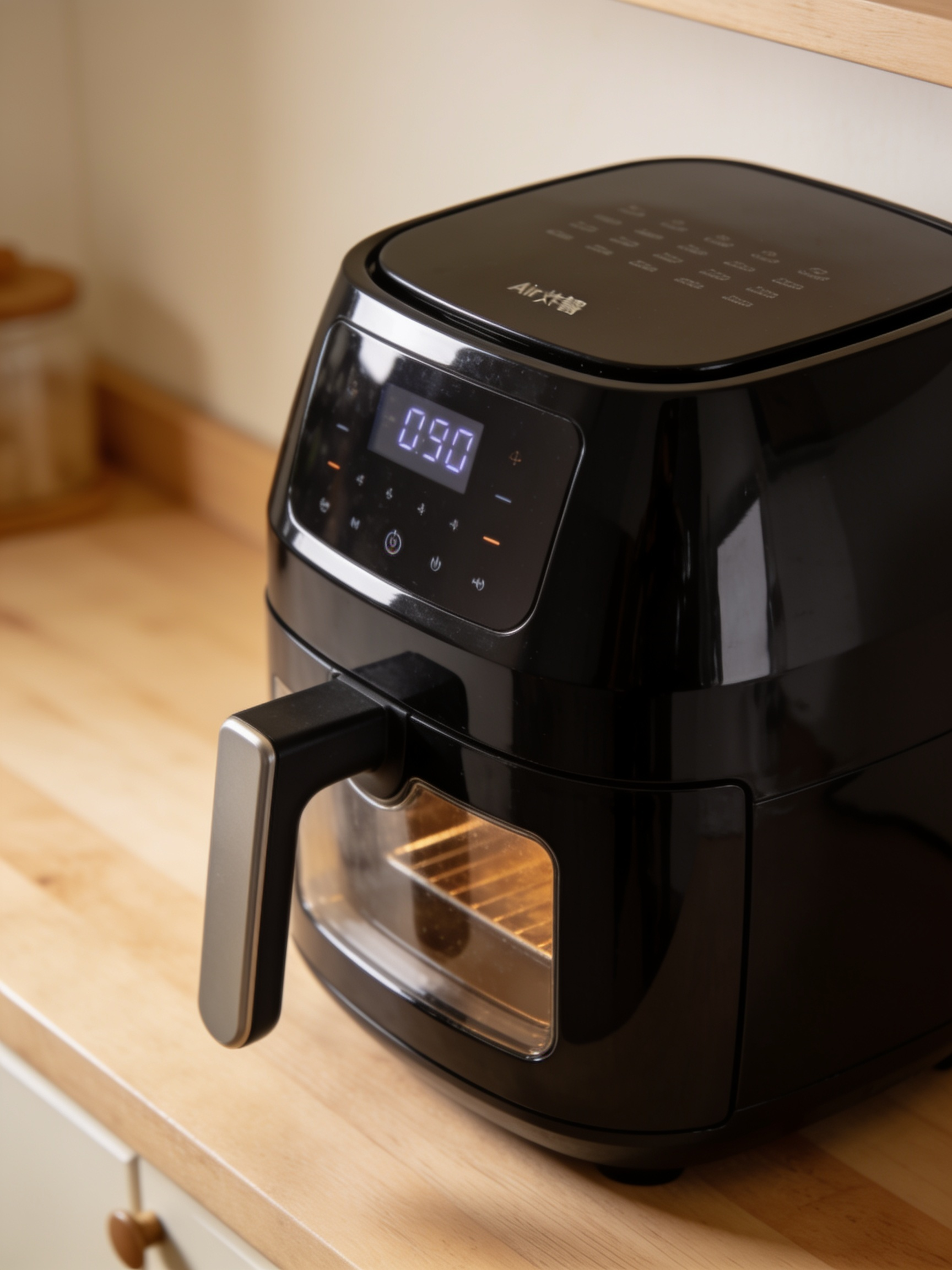 An air fryer with a basket of golden fries